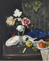 Framed canvas art print Giclee still life with fruit and roses in a wine glass - £31.64 GBP+
