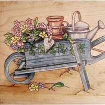 Stamps Happen Rubber Stamp Wheelbarrow Vintage Karen Mohr Floral Crafts E15 - $17.50