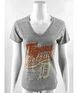 Majestic Top Size M Gray Detroit Tigers Baseball V Neck Graphic Burnout Womens - $13.86