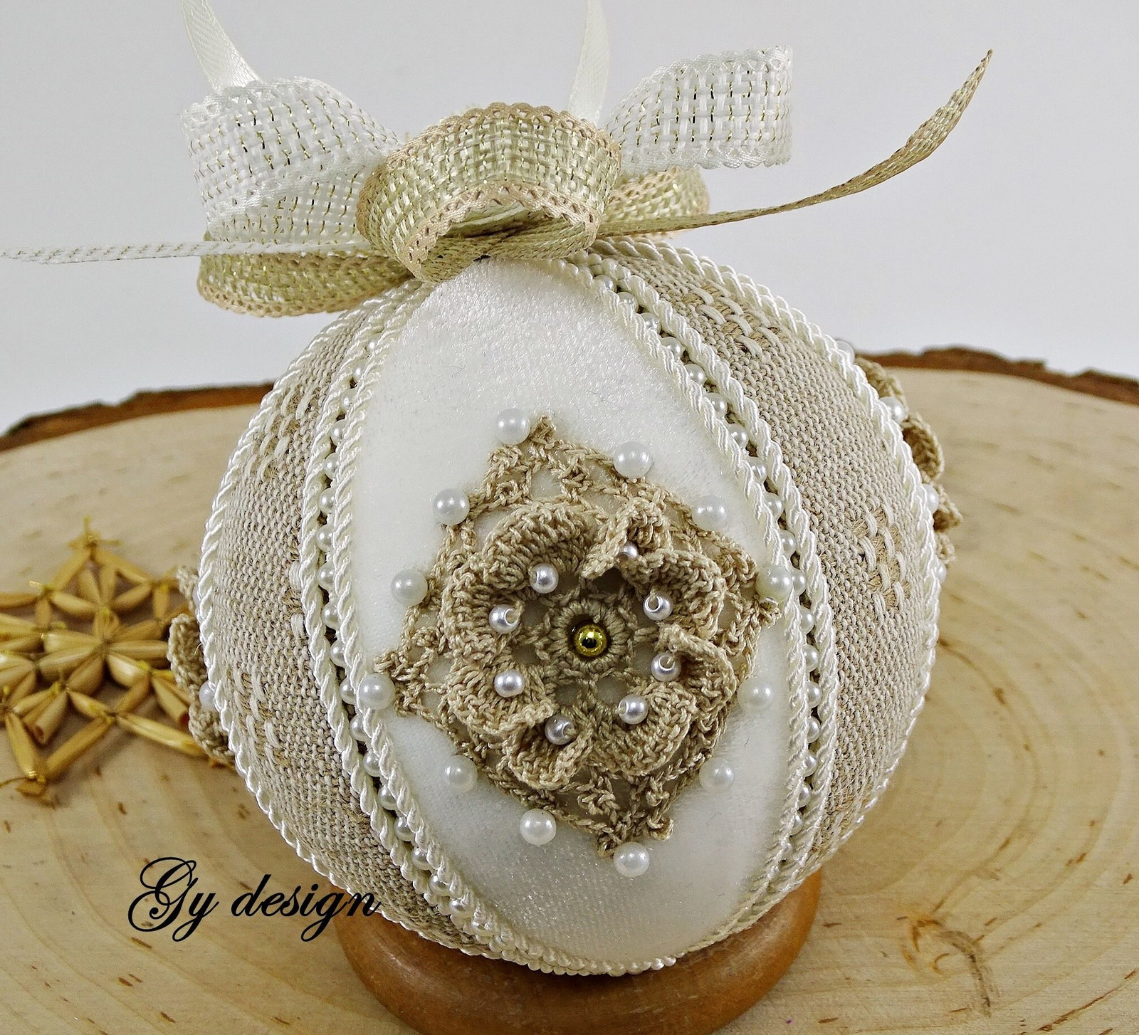 Rustic Christmas Crochet Ornaments Beaded Natural Jute Handmade Ball xmas Gift