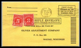 1946 US Cover - Stevens Point, WI to Wausau, WI Postage Due 8c (5c &amp; 3c) E20 - £2.21 GBP