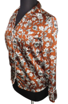 La Ligne Rust Floral Satin Long Sleeve Button Up Pajama Top Size M - £11.76 GBP