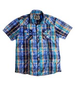 BKE Vintage Pearl Snap Short Sleeve Button Shirt Size XL Plaid Blue Wash... - £23.23 GBP