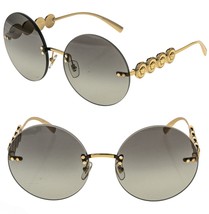 VERSACE Greca Coin Medusa Gray Gold Round Metal Rimless Sunglasses VE221... - $254.43