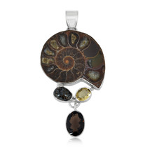 Sterling Silver Ammonite, Jasper, Citrine ,SmokyJewelry Pendant - £41.15 GBP