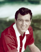Rock Hudson smiling 1950&#39;s portrait in red casual shirt 24x30 inch poster - £23.44 GBP