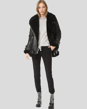 WOMEN&#39;S  B3 Aviator Pilot WHITE Fur Shearling Bomber BROWN Leather Jacke... - $179.00