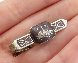 SIAM 925 Sterling Silver - Vintage Petite Niello Art Scene Tie Clip - TR... - £30.24 GBP