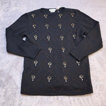 Liz Claiborne Sweater Women Medium Black Lightweight Casual Crewneck Beaded - £20.75 GBP