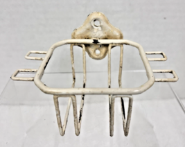 Vintage Old Farmhouse Painted Metal Wire Glass and Toothbrush Holder Wal... - $16.34