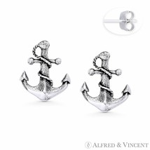Ship Anchor &amp; Rope .925 Sterling Silver Sailor Nautical Luck Charm Stud Earrings - £11.53 GBP