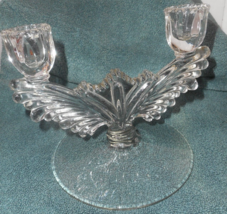 TIFFIN-FRANCISCAN Clear Glass 5904 Wing Double Light Candlestick Art Deco 5 1/2&quot; - £23.35 GBP