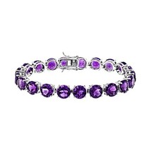 28.50 Ctw Round Cut Created Amethyst 14K White Gold Over Tennis Bracelet 7&quot; - £126.06 GBP