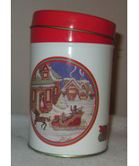 Holiday Christmas Round Tin in snowy scene Horse and sleigh - £5.49 GBP