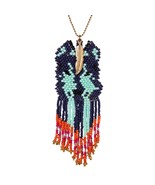 Vintage Multicolor Seed Beads Indian Tribal Necklace Gold Tone Feather J... - $24.80