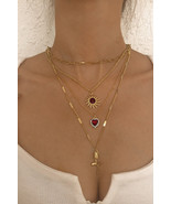 Gold Vintage Sun Heart Flower Pendant Charm Multi Layer Necklace - $4.58
