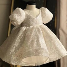 2023 New Sequins White Dress For Girl Baptismal Party Infant Dresses Birthday Ev - £94.76 GBP