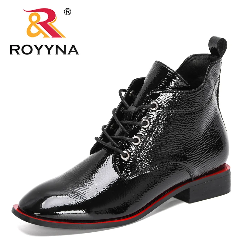 ROYYNA 2024 New Designers Fashion   Lower Heels Warm Patent Ankle Boots Ladies   - £101.17 GBP