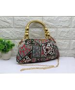 Handmade Ethnic Handbag with Embroidered Pattern, 13x6 Inch, Gold Chain Strap (6 - $78.21