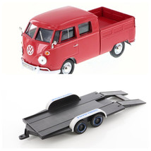 Diecast Car W/TRAILER Volkswagen Type 2 PICK-UP Bus Red 1/24 - £49.55 GBP