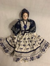 15&quot; Vintage doll with blue beaded dress. Brown Hair. Porcelain Head &amp; Hands. ... - £19.46 GBP