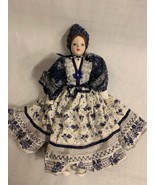 15&quot; Vintage doll with blue beaded dress. Brown Hair. Porcelain Head &amp; Ha... - £19.54 GBP
