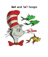 Dr Seuss Fish Cat in the Hat digitized filled embroidery design Digital ... - $6.11 CAD
