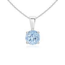 Aquamarine Solitaire Pendant Necklace in 14K White Gold (Grade- AA, Size- 5MM) - £296.58 GBP
