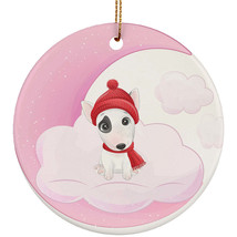 Cute Bull Terrier Dog On Moon Ornament Christmas Gift Decor For Pet Puppy Lover - £11.82 GBP