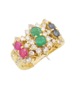 18K GOLD Vintage Ring Multi Color Beaded Gemstone Halo Real Diamonds  Sz... - €1.055,03 EUR