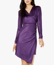New Bar III Women&#39;s Purple V-Neck Liquid Metallic Shine Wrap Dress Size XS - £78.21 GBP