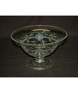Elegant Clear Glass Footed Compote Bowl w Etched Floral Designs Crimped ... - £19.45 GBP