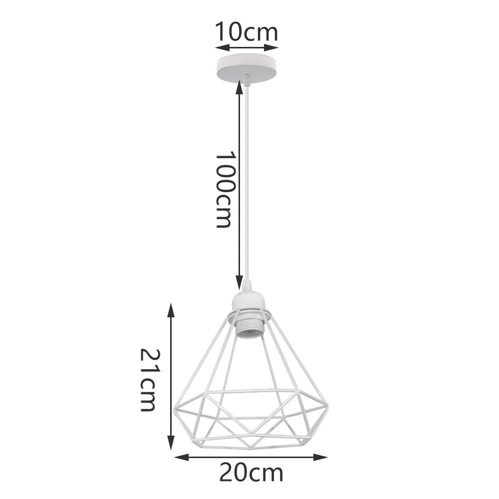 Vintage Industrial Pendant Light  White Cage  Lamp   Loft Hanging Lighting Fixtu - £140.12 GBP