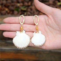Natural Sea Shell Drop Earrings For Women Gold Color Cowrie Statement Earrings S - £6.93 GBP