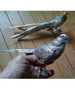 Pair of metal Bird Figurines, cast electroplated nickel silver - £14.93 GBP