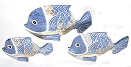 Diaotec Beautiful Unique Set of 3 Blue Wooden Fish Hand Carved Statue Sculpture  - £19.73 GBP