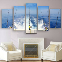 Multi Panel Print Deep Sea Fishing Life Canvas Wall Art Saltwater Angler 5 Piece - £21.98 GBP+
