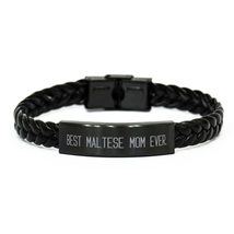 Best Maltese Mom Ever. Braided Leather Bracelet, Maltese Dog Engraved Bracelet,  - £17.29 GBP