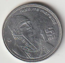 1987 Mexico $1 Peso coin peace age 36 years old KM#496 yes Buy now at smokejoe13 - £1.48 GBP