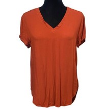 Cloth &amp; Stone Anthropologie Rust V-Neck High Low Top Size Small - £14.94 GBP