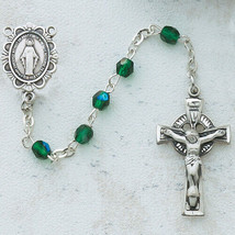 GREEN IRISH ROSARY, STERLING SILVER CENTER AND CRUCIFIX - $52.95