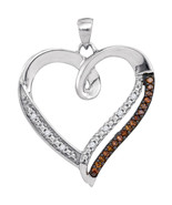 10k White Gold Round Brown Color Enhanced Diamond Heart Love Pendant 1/6 - €206,09 EUR