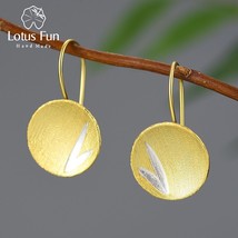 Gold Unusual Small Bamboo Leaves Round Dangle Earrings For Women 925 Sterling Si - £31.87 GBP