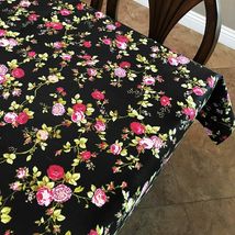 58X84 Inch - Roose on Black - Tablecloth Vintage Floral Cotton Special Events - £33.55 GBP