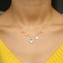 classic charm necklaces gold color 925 sterling silver hamsa hand water drop cz  - £18.21 GBP
