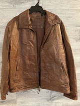 Men&#39;s Roundtree &amp; Yorke Lamb Skin Brown Leather Jacket Full Zip Size Large - £48.06 GBP