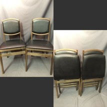 Stakmore Vintage Folding Chair Pair Mid Century Black Vinyl Made In USA - $94.16
