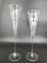 Wedding Champagne Toasting Flutes Pair Etched Deep Cut Clear Made In Romania VTG - £11.13 GBP