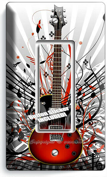 RED ELECTRIC GUITAR NOTES 1 GFCI LIGHT SWITCH WALL PLATE MUSIC STUDIO ROOM DECOR