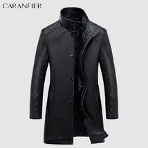 CARANFIER Mens PU Leather Jackets Men Long Overcoat Male Trench Coat Bri... - £143.06 GBP